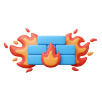 A 3D rendered firewall illustration features a light blue brick wall being protected by an orange and red flame, showing secure use of technology. png