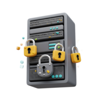 A server cabinet with padlocks illustrates secured data and privacy for safe information storage and access. png