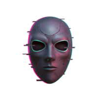 A gray mask with a glitch effect floats against a white background, making it ideal for digital art or design projects. png