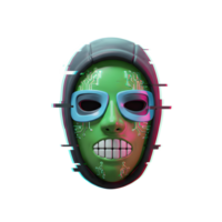 A green face mask with circuit patterns, blue glasses, and a grey hoodie has a distorted effect for graphic design projects. png