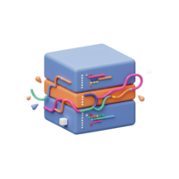 A colorful, 3D rendering of a server stack with stylized cables and decorative shapes suggests data connection and transfer, useful for depicting tech or network infrastructure. png