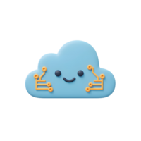 A light blue smiling cloud decorated with orange circuit patterns is presented on a white background, ideal for showcasing tech or cloud solutions. png