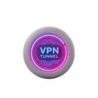A glowing neon orb displays VPN tunnel concept with blue and pink light rings, showing a secure connection. png