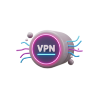 A 3D illustration of a VPN symbol with neon lights and connections on a white background symbolizes internet security and data protection for network access. png