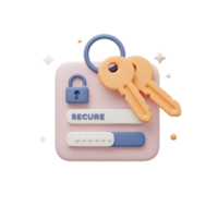 Stylized 3D render features a padlock keys secure login with progress bar, signifying authentication access for data security. png
