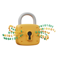 uma amarelo cadeado é cercado de binário código números para representar digital segurança e criptografia. png