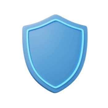 A blue shield with a luminous border is used to represent data protection and security in a modern and simple way. png