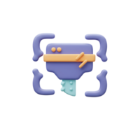 A 3D illustration shows an abstract camera with purple, orange, and green elements, making it suitable for creative design projects. png