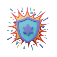 A 3D star shield with an explosion animation gives a sense of safety and protection, often used in digital artwork. png