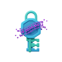uma azul cadeado e chave é decorado com roxa binário código, simbolizando em formação segurança e dados proteção dentro uma tecnológica contexto. png