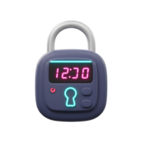 This digital padlock displays a time of 12 30 and a keyhole symbol, suggesting advanced security features for various locking applications. png