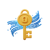 uma dourado chave é exibido dentro frente do uma corrente do azul binário código, simbolizando digital segurança e dados proteção. png