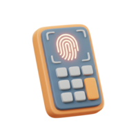 This is a 3D rendered illustration of a fingerprint scanner with buttons, perfect for use in secure access or authentication content. png