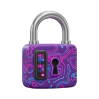 This stylish padlock features a digital lock display and vibrant neon line art for a modern secure accessory. png