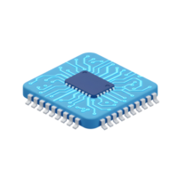 uma luz azul computador lasca é exibido com uma azul retangular central componente e o circuito projeto, frequentemente usava dentro digital dispositivos. png