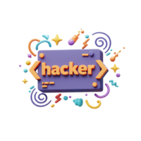 A purple block containing hacker code with colorful elements surrounding it, suitable for digital backgrounds and technology themed art. png