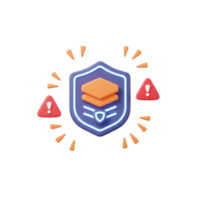 A shield surrounded by warning signs symbolizes data security threats and protection, used to visualize cyber safety concepts. png