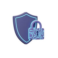 A shield and padlock icon shows digital security to protect data or systems from unauthorized access. png