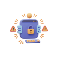A stylized computer screen with a padlock signifies secure access, while warning signs highlight potential threats, making it suitable for illustrating data protection measures. png