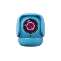 A small blue camera features a pink light ring around the lens, presenting a modern design for home security or monitoring purposes. png