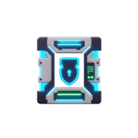 A stylized security box with a shield emblem and keyhole provides a sense of protection and can be used for digital safety concepts. png