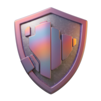 A metallic shield features an abstract, geometric symbol with a gradient finish, possibly for use as an icon or logo element. png