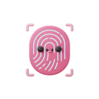 A cute pink fingerprint scan with a face is displayed, perfect for using in illustrations related to security and biometrics. png