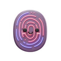 A cartoon fingerprint design features a smiling face and neon lines to provide a fun and modern security symbol. png
