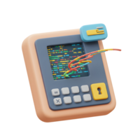 uma brincalhão, desenho animado computador com colorida código cordas emergente a partir de a tela é mostrando, provável representando digital segurança ou Programas desenvolvimento. png