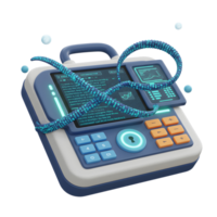 uma futurista dispositivo com uma tela e teclado é embrulhado de uma serpente fez do binário código, sugerindo avançado tecnologia ou cíber segurança formulários. png