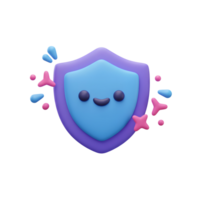 Cute cartoon shield with a face has sparkles around it, symbolizing security and protection for online use. png
