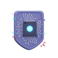 A central processing unit on a shield with glitch elements suggests security measures for protecting hardware and software systems. png
