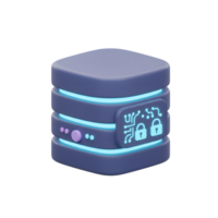 A 3D render shows a data server with security lock icons indicating it is used for secure information storage. png