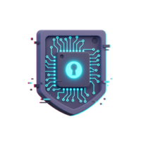 A stylized shield with a keyhole embedded in a circuit board represents cyber security and is suitable for digital protection concepts. png