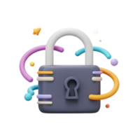 A stylized padlock is decorated with colorful shapes and orbs, making it a fun and vibrant illustration for security concepts. png