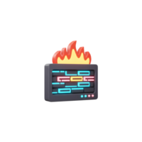 A 3D firewall with fire coming out of it symbolizes protection against cyber threats and can be used to illustrate security concepts. png