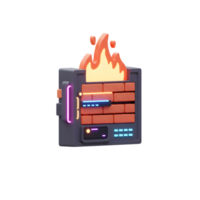 3D illustration of a firewall emitting flames, suitable for representing network security and protection. This icon can be used on websites, apps, and presentations. png