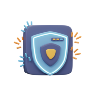 A 3D rendering shows a shield icon with blue and gold accents indicating security, which can be used for websites and apps. png