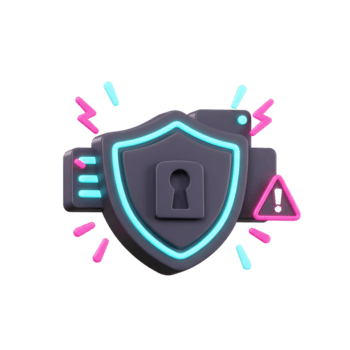 uma 3d Renderização do uma escudo com uma buraco da fechadura, ao lado uma Atenção sinal, representa segurança e proteção para digital dados ou Acesso ao controle sistemas. png