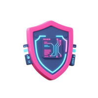 This digital shield features a neon outline and circuit board design, creating a symbol of technology safety for online security concepts. png