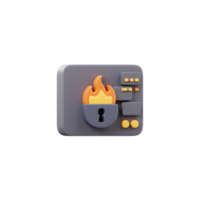Stylized firewall with keyhole and flame represents data protection and server security in modern technology or digital spaces. png
