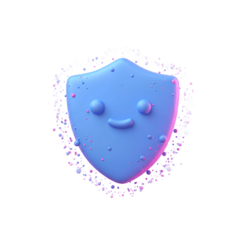 une bleu bouclier avec une souriant visage est entouré par coloré des points, création une capricieux et espiègle image, parfait pour illustration. png