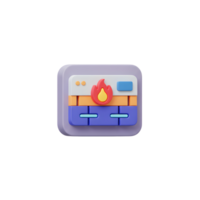 A cartoon style firewall icon in shades of purple, orange, blue and white showing a red and yellow flame in the center, perfect for use in security software interfaces. png