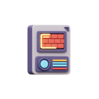 3D firewall icon depicting a brick wall inside a frame and a bottom panel with a button, designed for cybersecurity applications. png