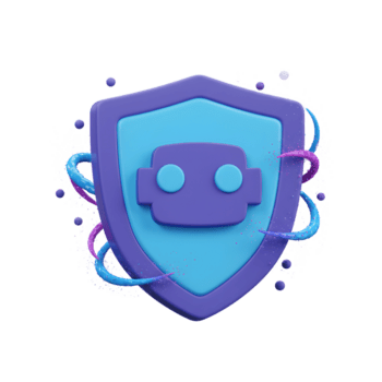 A shield with a robot face indicates digital protection, showcasing how the image may be used to represent data privacy. png