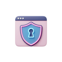 A pink browser window displays a blue security shield with a glowing keyhole, suggesting secure online activity for web surfing. png