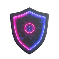 A digital shield with a lock icon represents security and data protection, often used to symbolize cybersecurity solutions. png