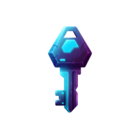 A futuristic key with glowing blue accents floats in a white space, possibly for use in a science fiction themed game or design project. png
