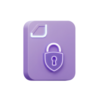 A purple file icon is secured with a padlock, illustrating data protection and privacy for sensitive information. png