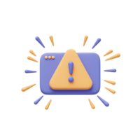 A 3D rendering of an alert notification with a warning sign and exclamation mark indicates an issue or error requiring attention, often used in software and website interfaces. png